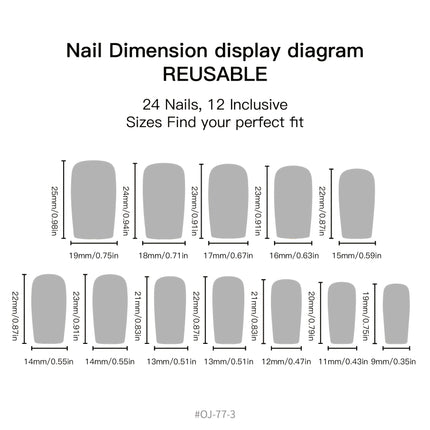 UNICORN 24 Medium Square Fake Nails, Black Golden Glitter Leopard Wear Armor Design