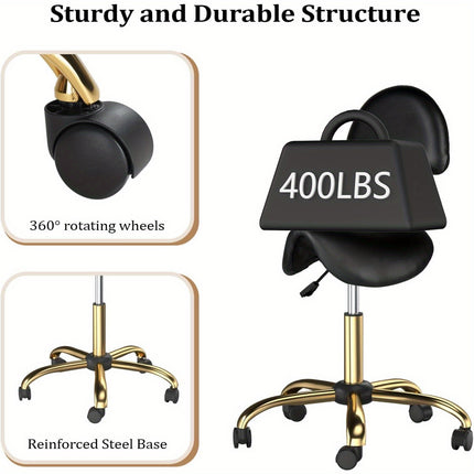 UNICORN Heavy-Duty Ergonomic Saddle Stool with Removable Backrest Black Golden