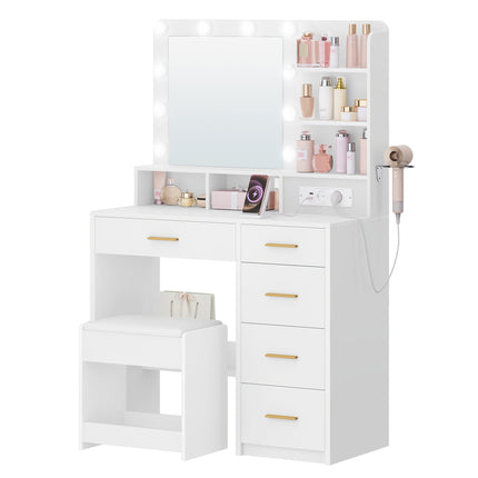 UNICORN Dressing Table with 10 LED Light Balls, 3 Colors Hairdryer Holder White and Black