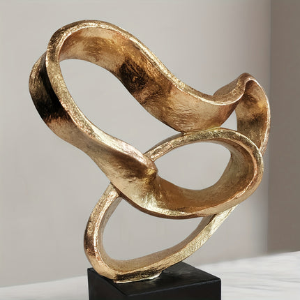 UNICORN Twisted Love Resin Sculpture Eternal Heart Knot Brown Golden