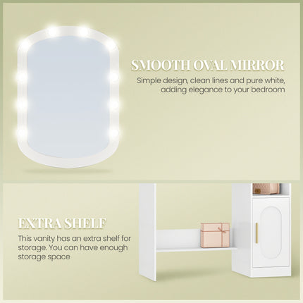 UNICORN Dressing Table with Oval Mirror,LED Lights, Adjustable Brightness