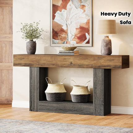 UNICORN 63-Inch Extra Long Farmhouse Console Table - 2-Tier Rustic Brown Wood