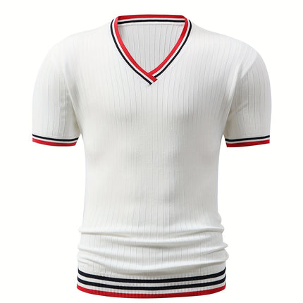 UNICORN White Men Fashion Short-Sleeve Knit Shirt with Color-Blocked s m l xl xxl