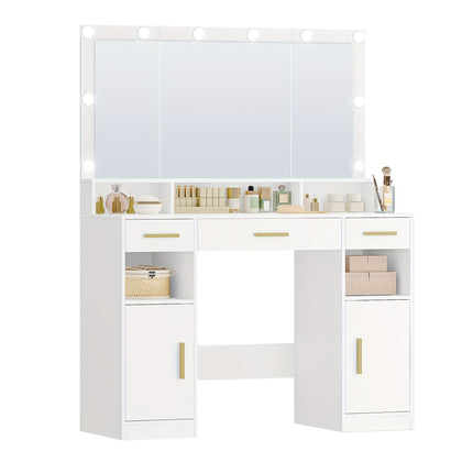 UNICORN Dressing Table Mirror, 3 Drawers, 2 Storage Cabinets, 5 Open Compartments White