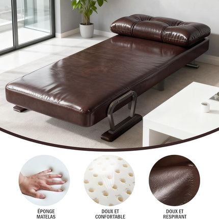 UNICORN 1 Seater Sofa Bed Removable Faux Leather Cushion Sepia Green Gray Black White