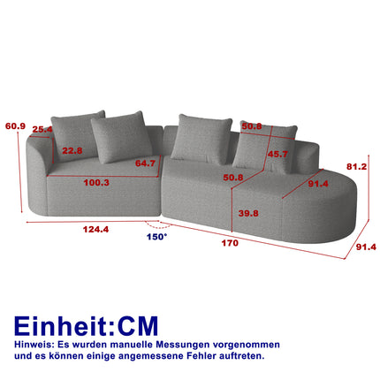 UNICORN Chenille sofa Modern, upholstered, oversized corner sofa, 4-seater, extra deep and wide seating, curved cloud couch with 4 decorative cushions, freely combinable sofa for living room and bedroom