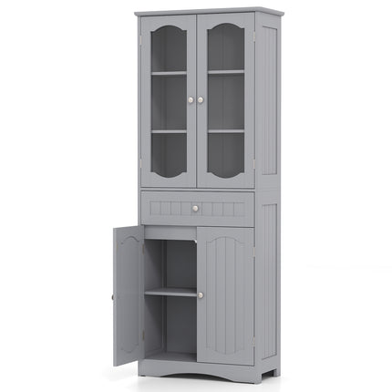 UNICORN Bathroom Storage Cabinet 2 Glass Doors, 2 Adjustable Shelves and 1 Drawer grey