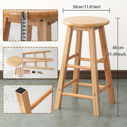 UNICORN Oak Round Stools, Solid Wood Bar Stools, Pub Chairs