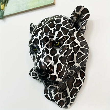 UNICORN Black And White Patterned Leopard Head Wall Sculpture in Art Deco Style