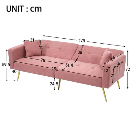 UNICORN Modern minimalist sofa bed size: 175*64*72 cm angle adjustable gold bed legs sofa with cushions side storage pockets