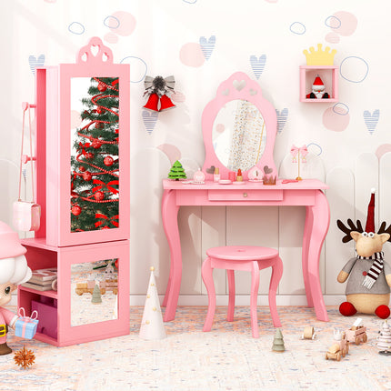 UNICORN Kids Room Furniture Set Princess Vanity Table & Stool Set w/ Mirror & Drawer Pink