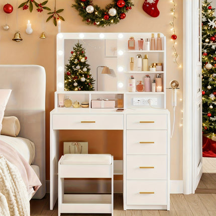 UNICORN Dressing Table with 10 LED Light Balls, 3 Colors Hairdryer Holder White and Black