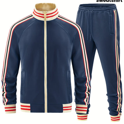 UNICORN Autumn Webbing Stripe Set, Stand Collar Zippered Sweatshirt s m l xl xxl xxxl