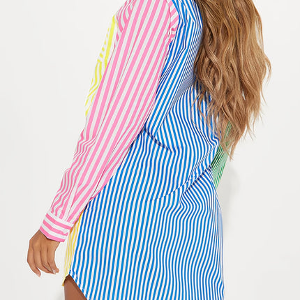 UNICORN Women Patchwork Print Striped Shirt xs s m l xl