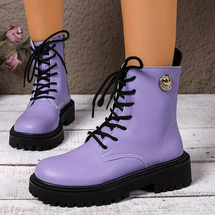 UNICORN Womens Casual Lace-Up Fashion Boots with Side Zipper Closure Round Toe