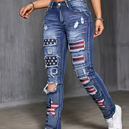 UNICORN Straight-Leg Women Jeans with Embroidery and Ripped Details s xl