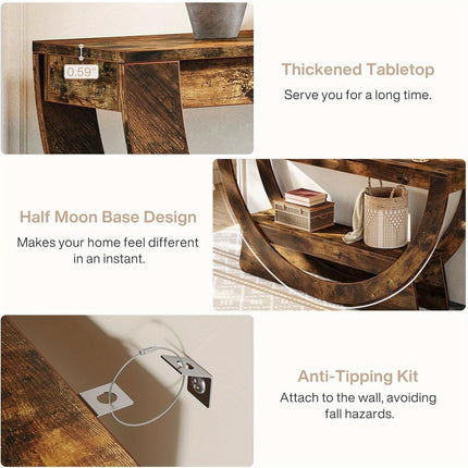 UNICORN 63-Inch Console Table, Farmhouse-Style Two-Tier Entry Table Dark Brown