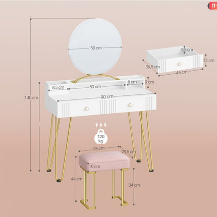 UNICORN Jewelry Storage Cabinet With Mirror And Stool  Pink Stool White And Golden
