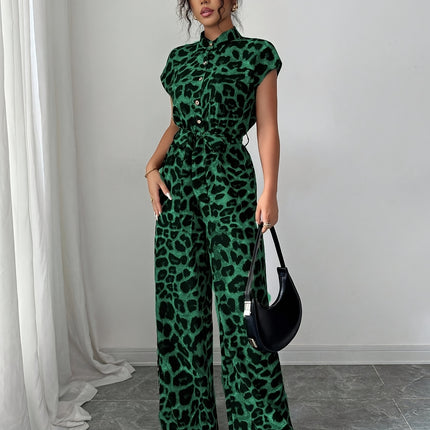 UNICORN Summer Print Stand Collar Vacation Style Elegant Casual Belted Jumpsuit s m l xl