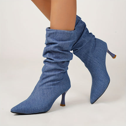 UNICORN Pointed-Toe Crinkled Boots with High Heels and Stiletto Stiletto Heels for Women