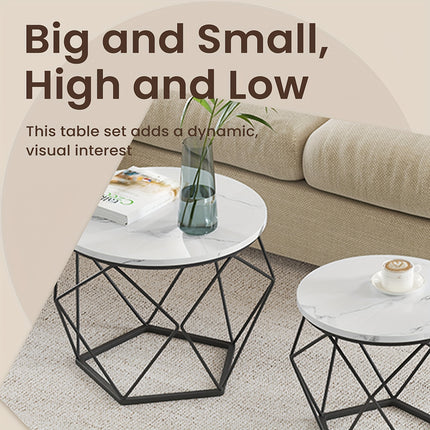 UNICORN Coffee Tables, Set of 2 Side Tables, Robust Steel Frame Brown Black White