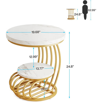 UNICORN Modern Gold Round End Table, White Gold for Living Room