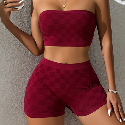 UNICORN Womens Casual Plaid Patterned Lingerie Set, Featuring a Strapless Top s m l