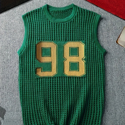 UNICORN Men'S Summer Hollowed-Out Knitted Vest with a Number Pattern s m l xl xxl