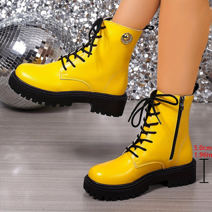 UNICORN Womens Casual Lace-Up Fashion Boots with Side Zipper Closure Round Toe