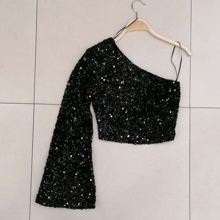 UNICORN Women's shirt crop top black glitter s m l xl