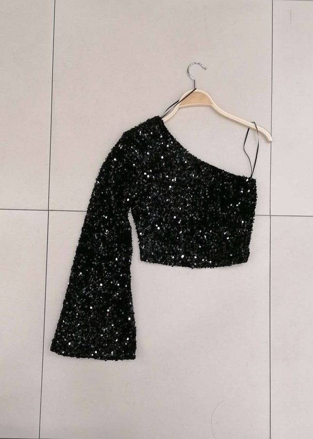 UNICORN Women's shirt crop top black glitter s m l xl