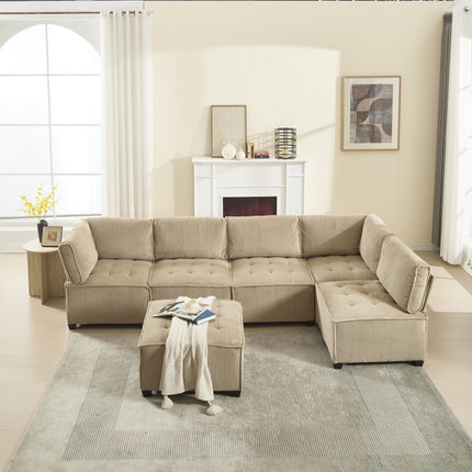 UNICORN Modern Modular 6-Seater Sofa Ergonomic Design with Storage Flexible U-Shaped L-Shaped Sofa Bed Configuration Stable Wooden and Metal Frame Easy Structure Khaki Color