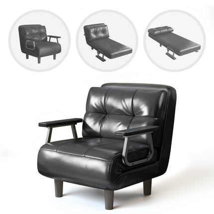 UNICORN 1-Seater Sofa Bed with Foam & Removable Cushion Cover - Modern Convertible Sleeper Suitable for Small Spaces Assembly Space-Saving Bed for Living Room Office Dorm - Faux Leather