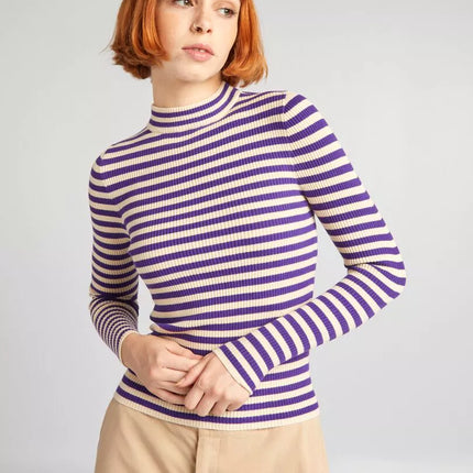 UNICORN Women's sweater striped long sleeves purple black xxs xs s m