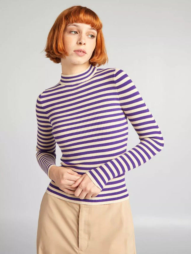 UNICORN Women's sweater striped long sleeves purple black xxs xs s m