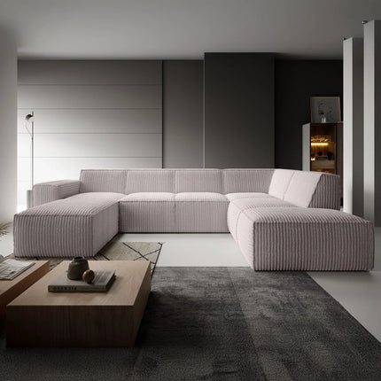 UNICORN Corner sofa 5-seater with chaise longue Fluffy ribbed fabric beige Width 334 cm Height 79 cm Depth 216 cm