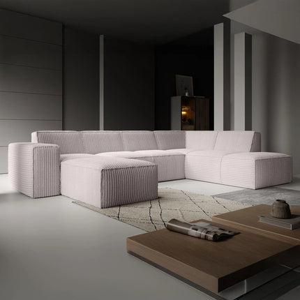 UNICORN Corner sofa 5-seater with chaise longue Fluffy ribbed fabric beige Width 334 cm Height 79 cm Depth 216 cm