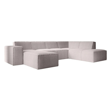 UNICORN Corner sofa 5-seater with chaise longue Fluffy ribbed fabric beige Width 334 cm Height 79 cm Depth 216 cm