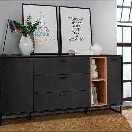 UNICORN Sideboard wall unit modern matt black with mood lighting Width 174.2 cm Depth 41.5 cm Height 84 cm
