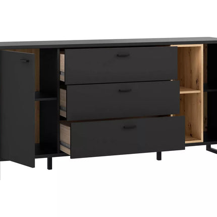 UNICORN Sideboard wall unit modern matt black with mood lighting Width 174.2 cm Depth 41.5 cm Height 84 cm