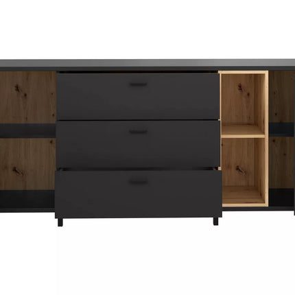 UNICORN Sideboard wall unit modern matt black with mood lighting Width 174.2 cm Depth 41.5 cm Height 84 cm