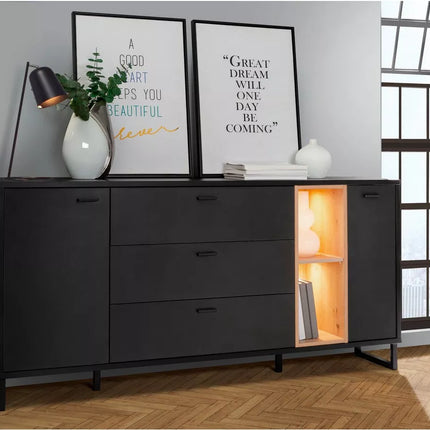 UNICORN Sideboard wall unit modern matt black with mood lighting Width 174.2 cm Depth 41.5 cm Height 84 cm