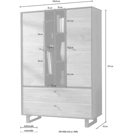 UNICORN Dresser wall unit rural modern brown black Width 104.9 cm Depth 42 cm Height 157 cm