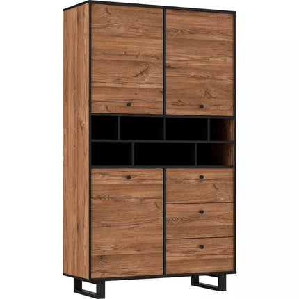 UNICORN Dresser wall unit rural modern oak brown matt black Width 104.9 cm Depth 42 cm Height 182.6 cm
