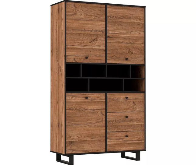 UNICORN Dresser wall unit rural modern oak brown matt black Width 104.9 cm Depth 42 cm Height 182.6 cm