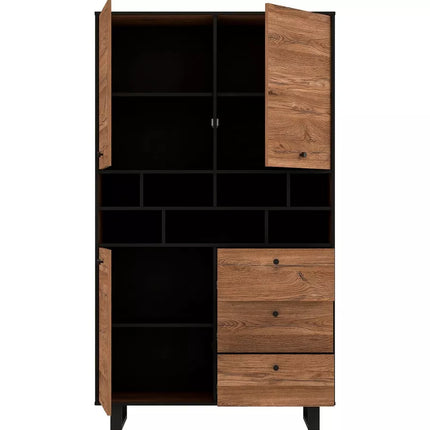 UNICORN Dresser wall unit rural modern oak brown matt black Width 104.9 cm Depth 42 cm Height 182.6 cm