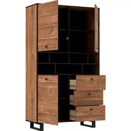 UNICORN Dresser wall unit rural modern oak brown matt black Width 104.9 cm Depth 42 cm Height 182.6 cm