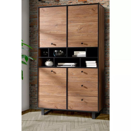 UNICORN Dresser wall unit rural modern oak brown matt black Width 104.9 cm Depth 42 cm Height 182.6 cm