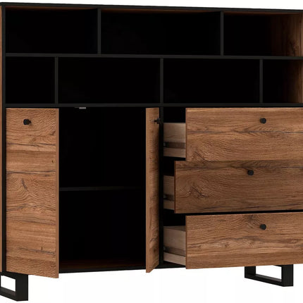 UNICORN Dresser wall unit rural modern black brown Width 144.3 cm Depth 42 cm Height 123.2 cm