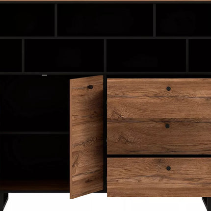 UNICORN Dresser wall unit rural modern black brown Width 144.3 cm Depth 42 cm Height 123.2 cm